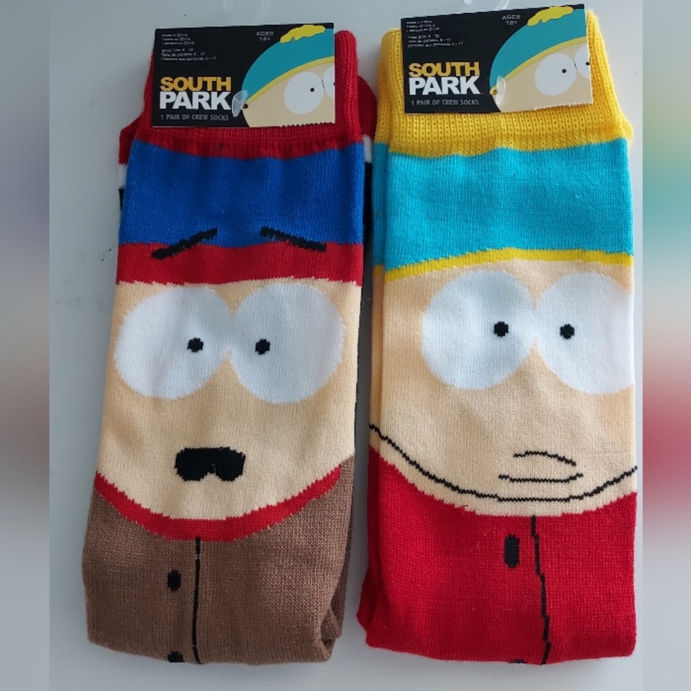 South Park Crew Socks Size 6-12 Stan And Cartman New Poly Spandex Novelty TV